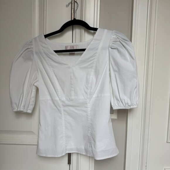 Rachel Parcell Puff Sleeve Smocked White Blouse XS | Feminine Minimalist - Picture 6 of 7